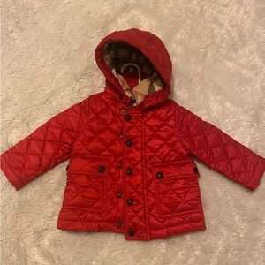 Red Burberry Boys Quilted Winter Coat with Detachable Hood Unisex boys or girls